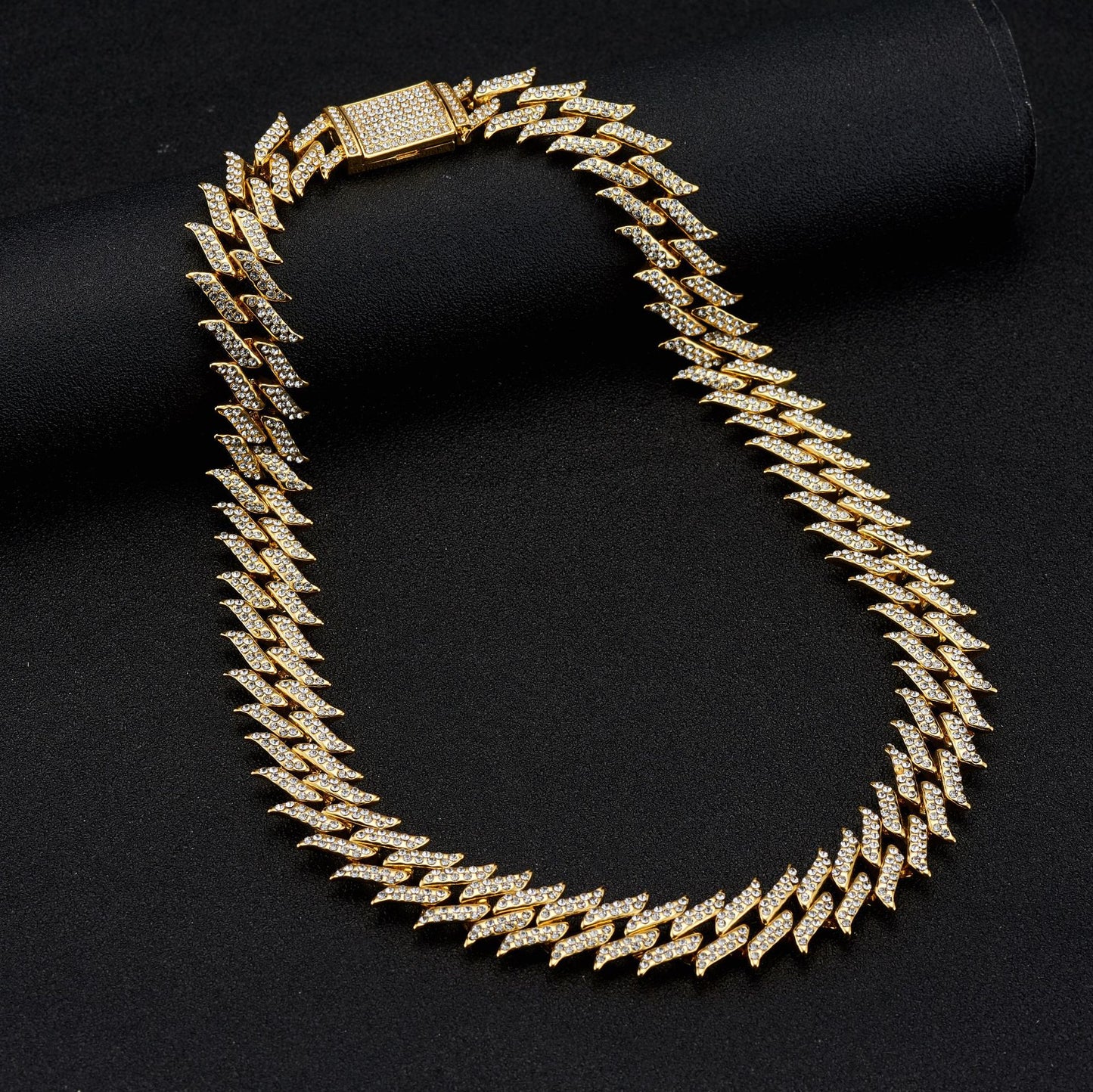 Leaf Pendant Cuban Chain Necklace with Crystal Accents - product photo 3 of 11