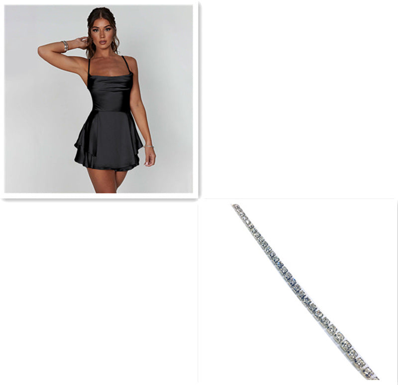 Sexy Suspender Satin Skirt Dress – Backless Lace-Up A-Line Short Dress - product photo 5 of 5