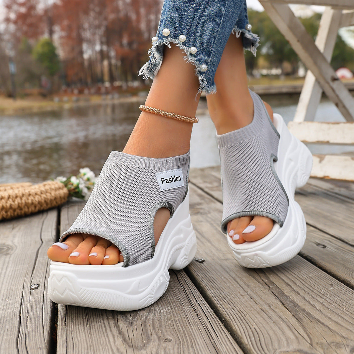 Chunky wedge sandals additional angle