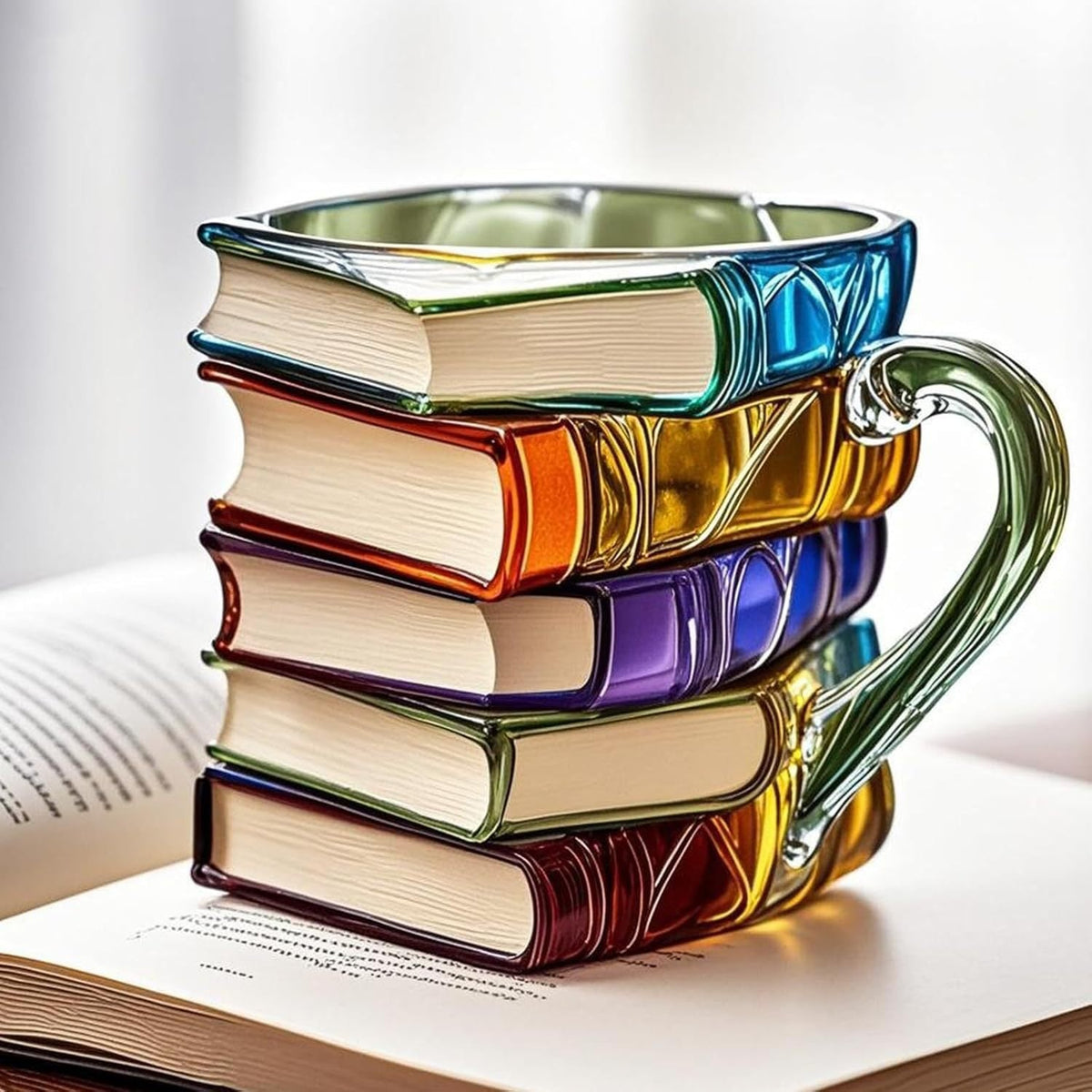 3D book stack mug, resin, side view