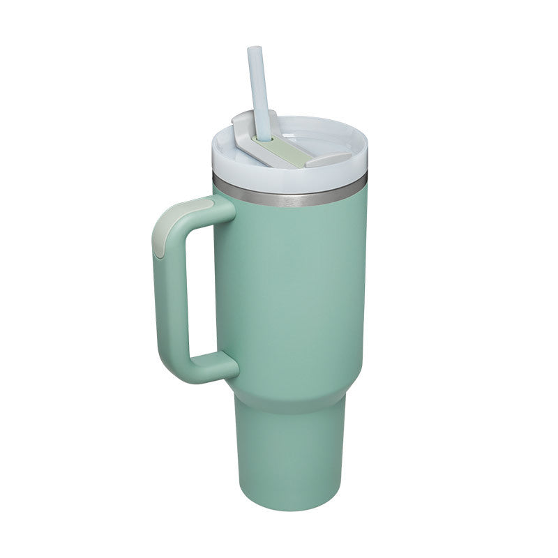 40oz insulated stainless steel tumbler with handle and straw, color option 18