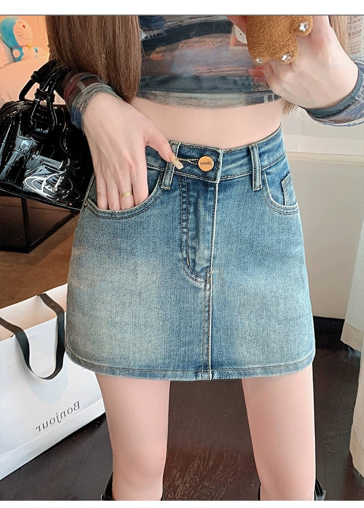 Retro High-Waist Denim Hip Skirt - photo 4