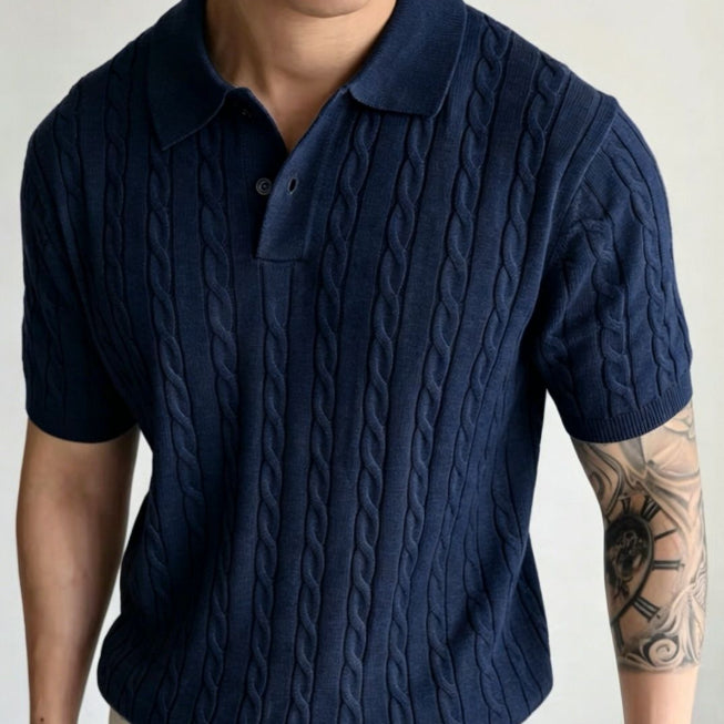 Men's cable-knit short-sleeve polo shirt - photo 1 of 10