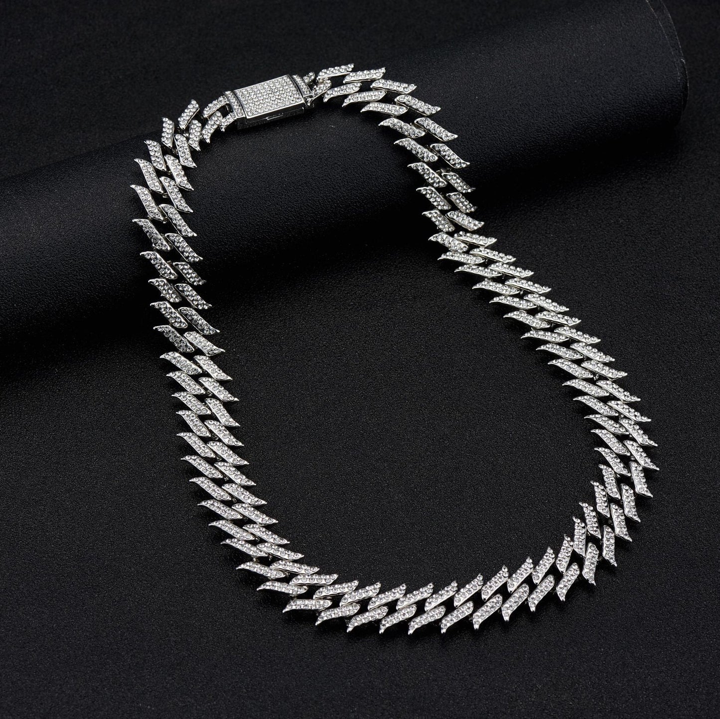 Leaf Pendant Cuban Chain Necklace with Crystal Accents - product photo 4 of 11