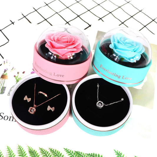 Round jewelry gift box with bronzing finish, pink red and Tiffany blue