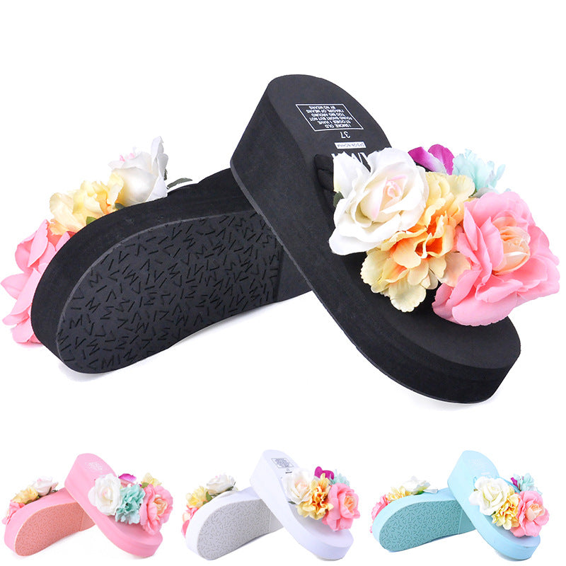 Women's Handmade Platform Flip Flops – Floral Detail Sandals - product photo 4 of 8