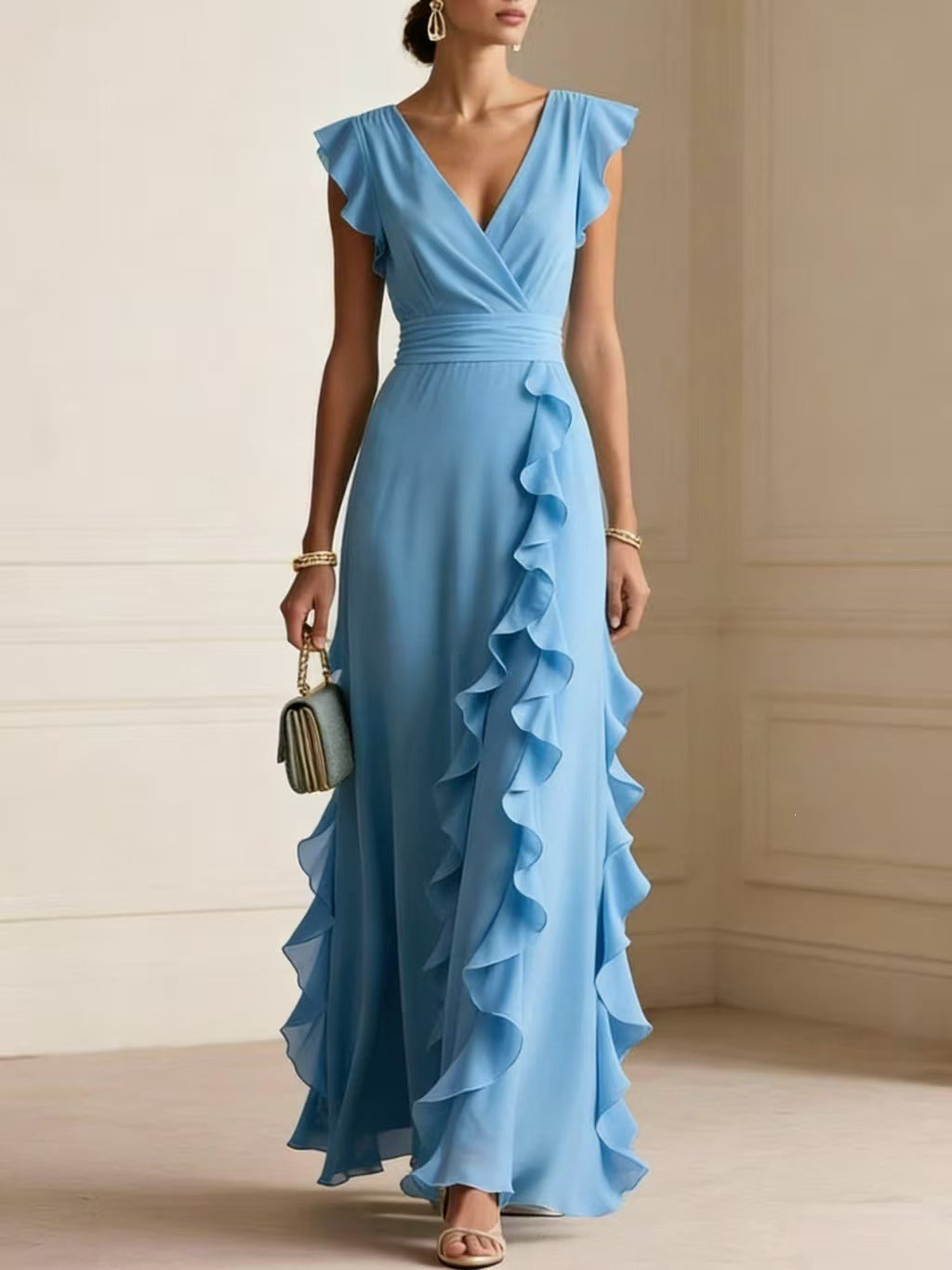 Women's Bohemian Ruffle V-Neck Maxi Dress – Elegant Party & Evening Wear – photo 3 of 10
