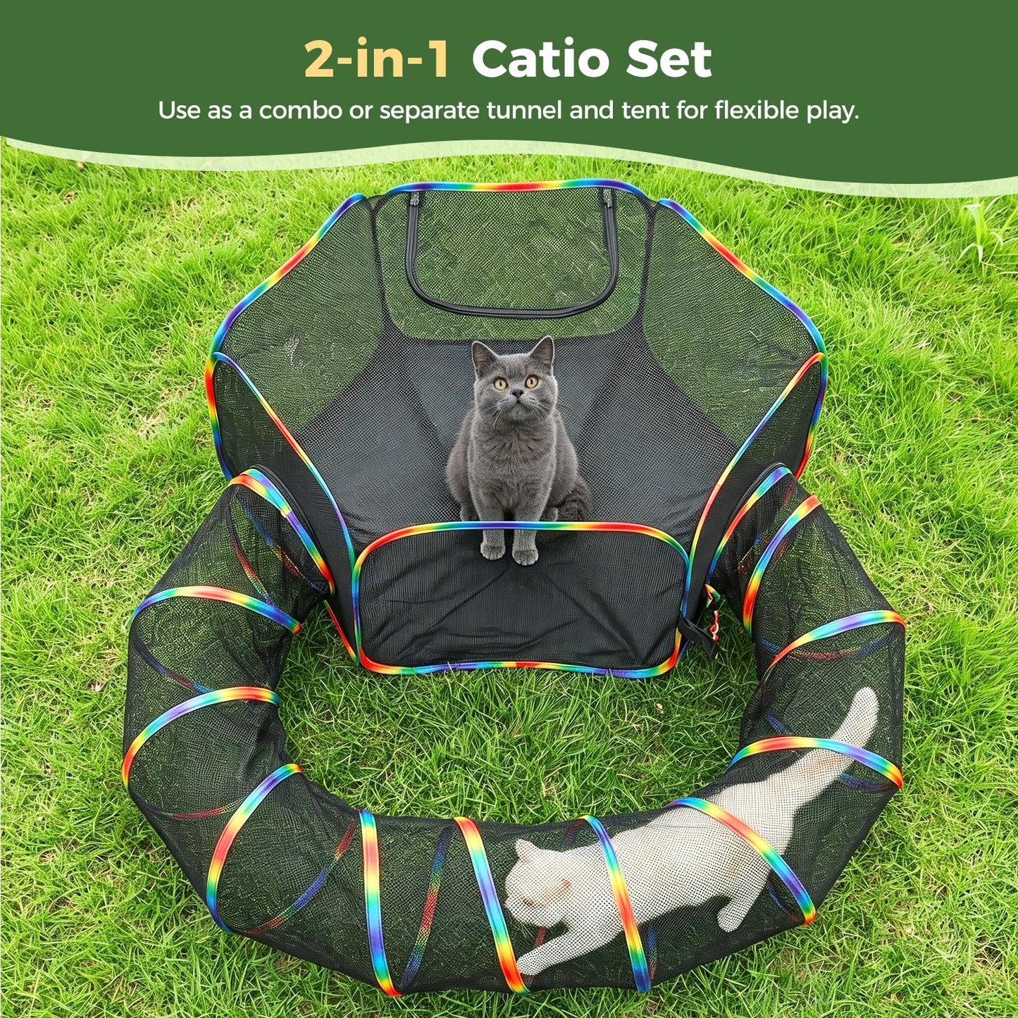 2-in-1 Collapsible Outdoor Cat Tent & Play Tunnel - product photo 8