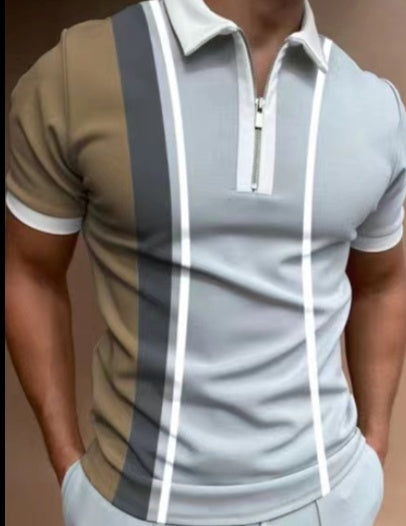 Men's Striped Printed Polo Shirt – Short Sleeve Lapel Shirt - product photo 6 of 8