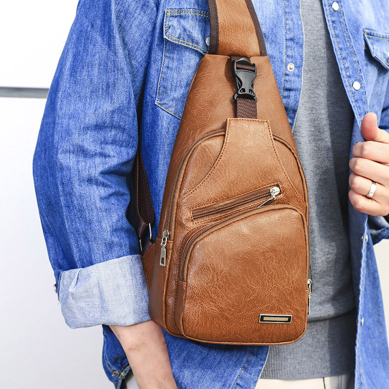 Men's USB charging chest bag, front view