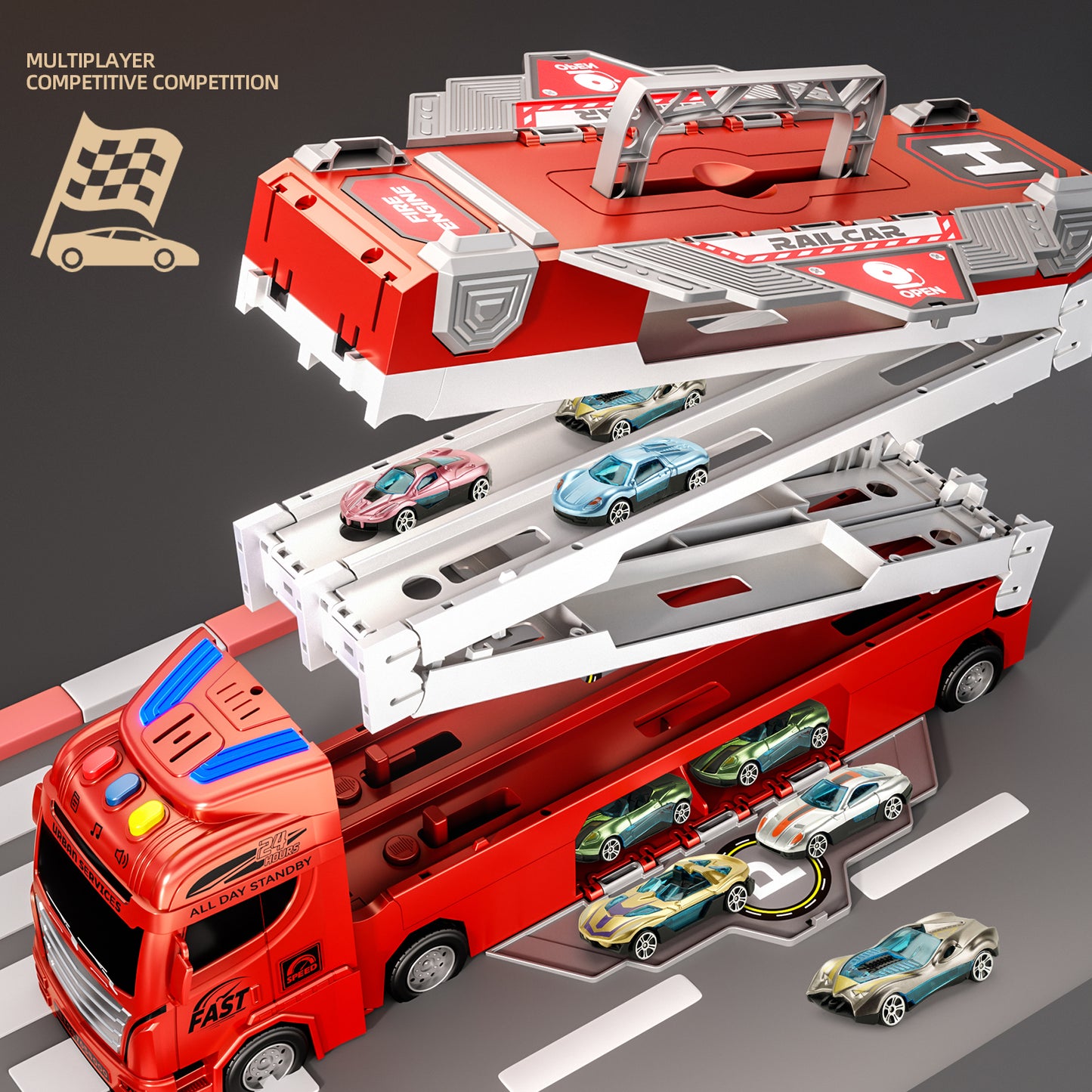 Fire Truck Toy with Lights, Sounds & Music – Kids Transport Vehicle - product photo 3 of 8