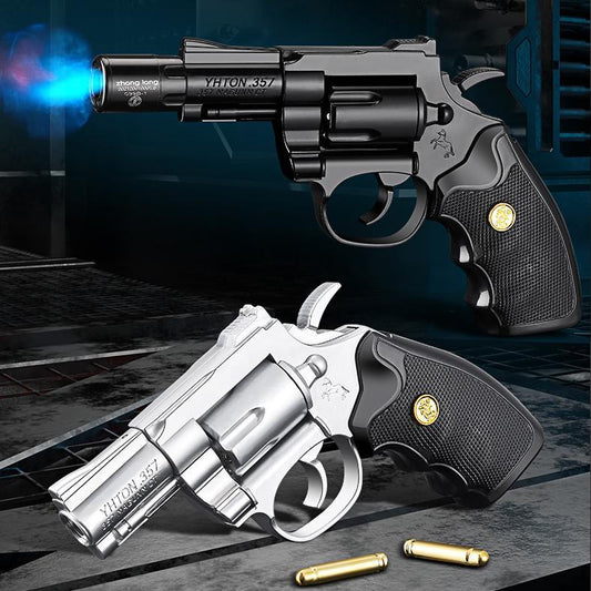 novelty revolver-shaped butane torch lighter, side view
