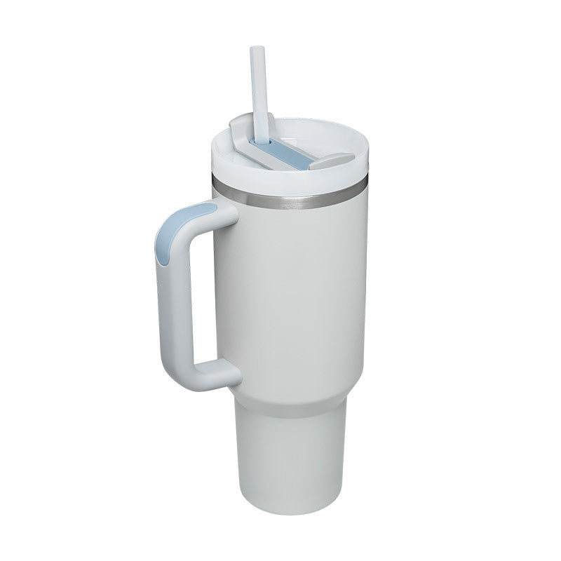 40oz insulated stainless steel tumbler with handle and straw, color option 19