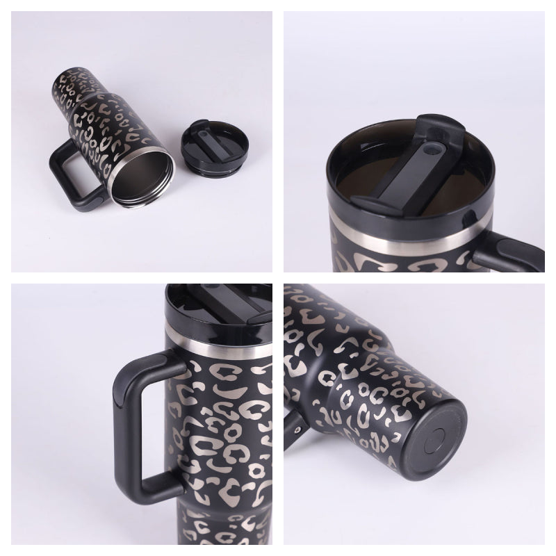40oz insulated stainless steel tumbler with handle and straw, color option 2