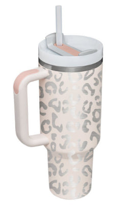 40oz insulated stainless steel tumbler with handle and straw, color option 20