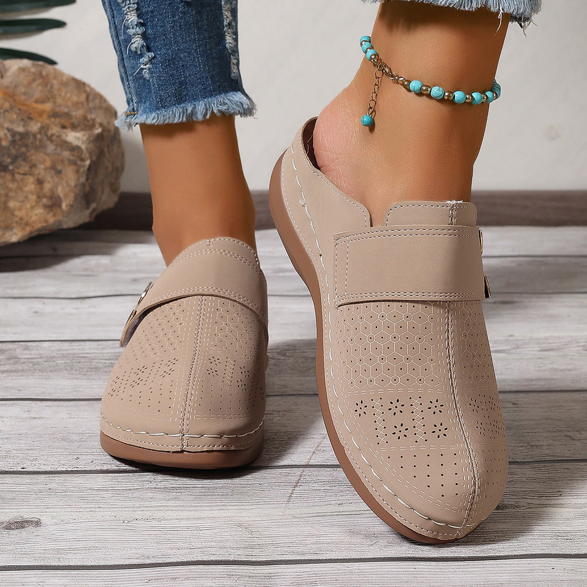 Metal hollow slide sandals color options