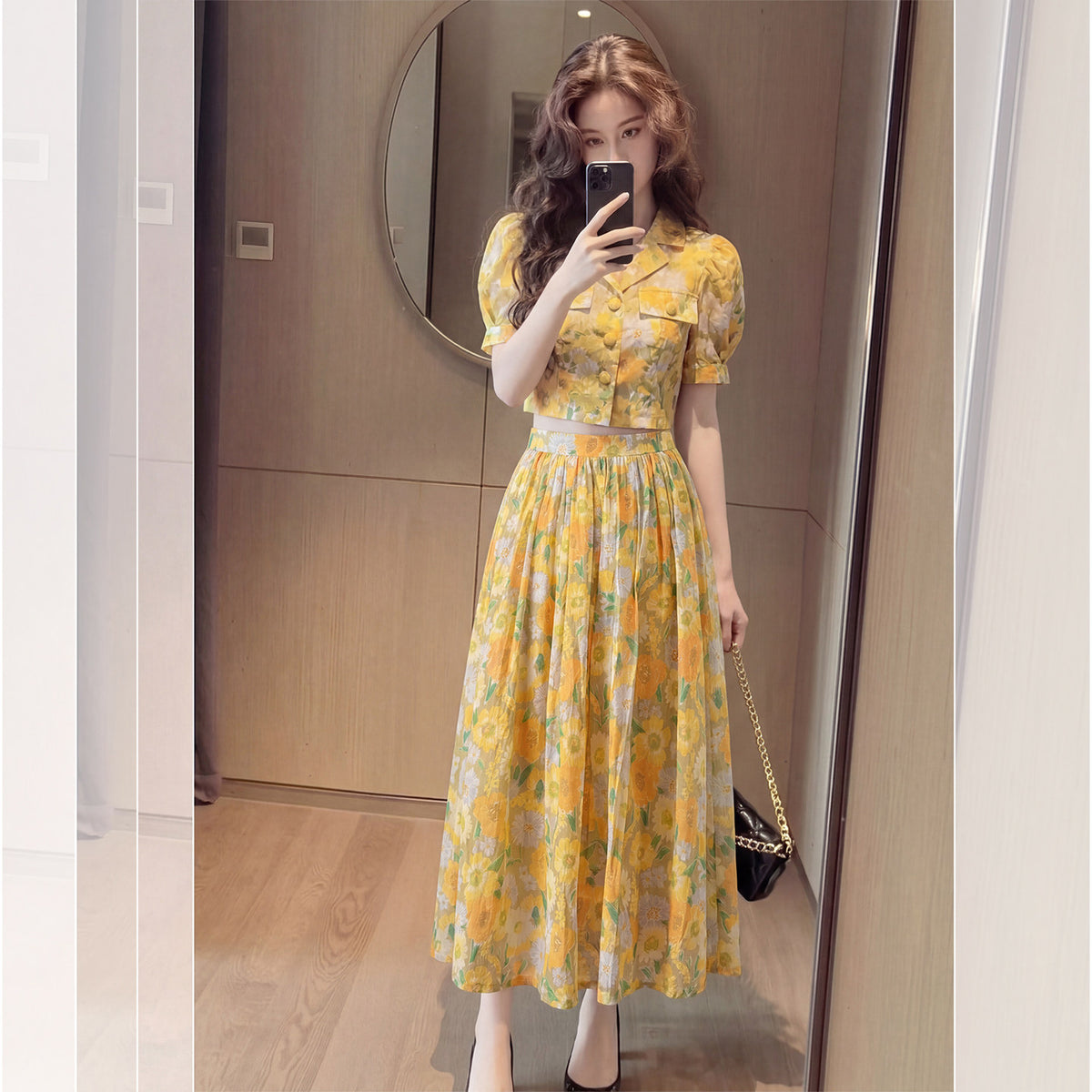 Yellow floral skirt set - skirt detail