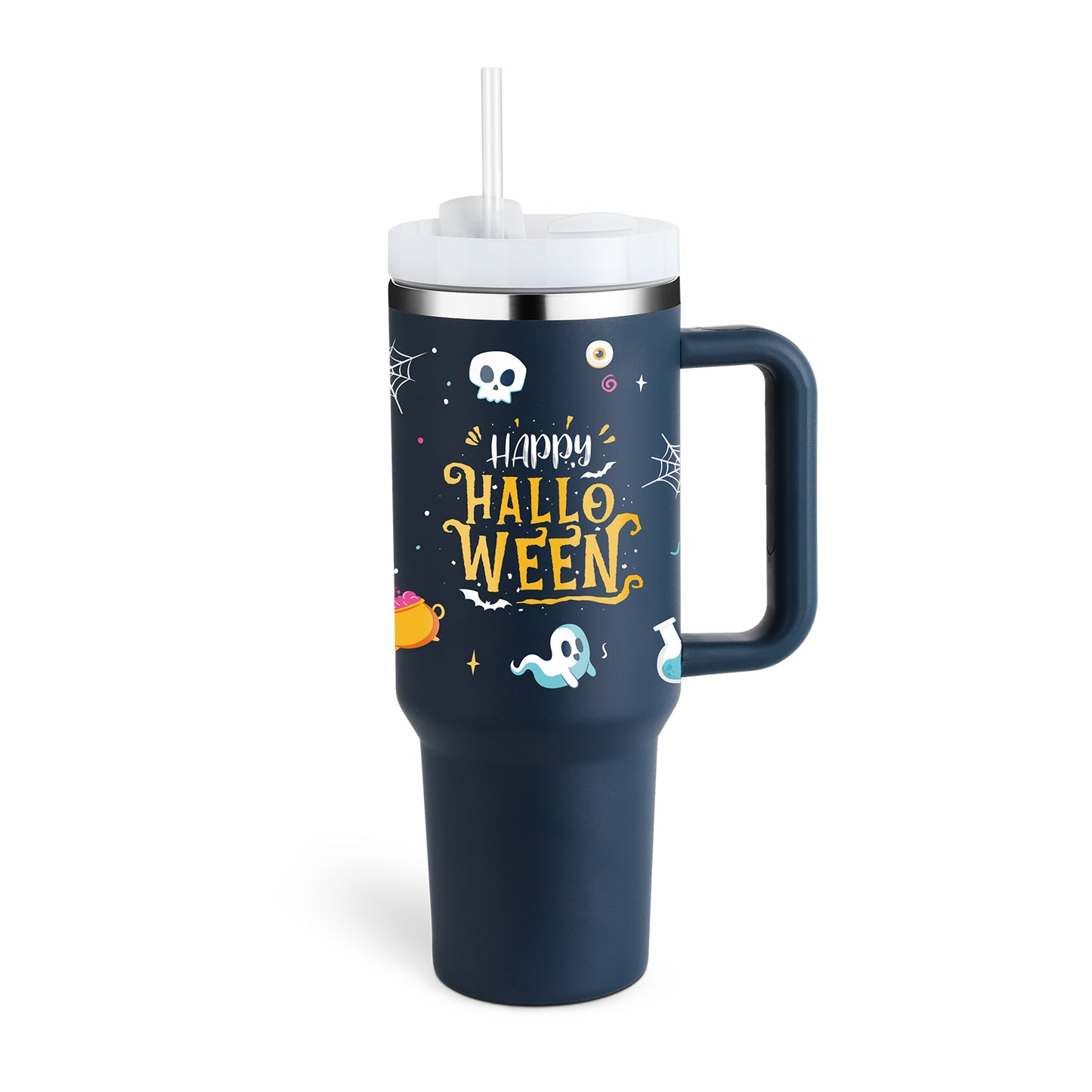 40oz insulated stainless steel tumbler with handle and straw, color option 3