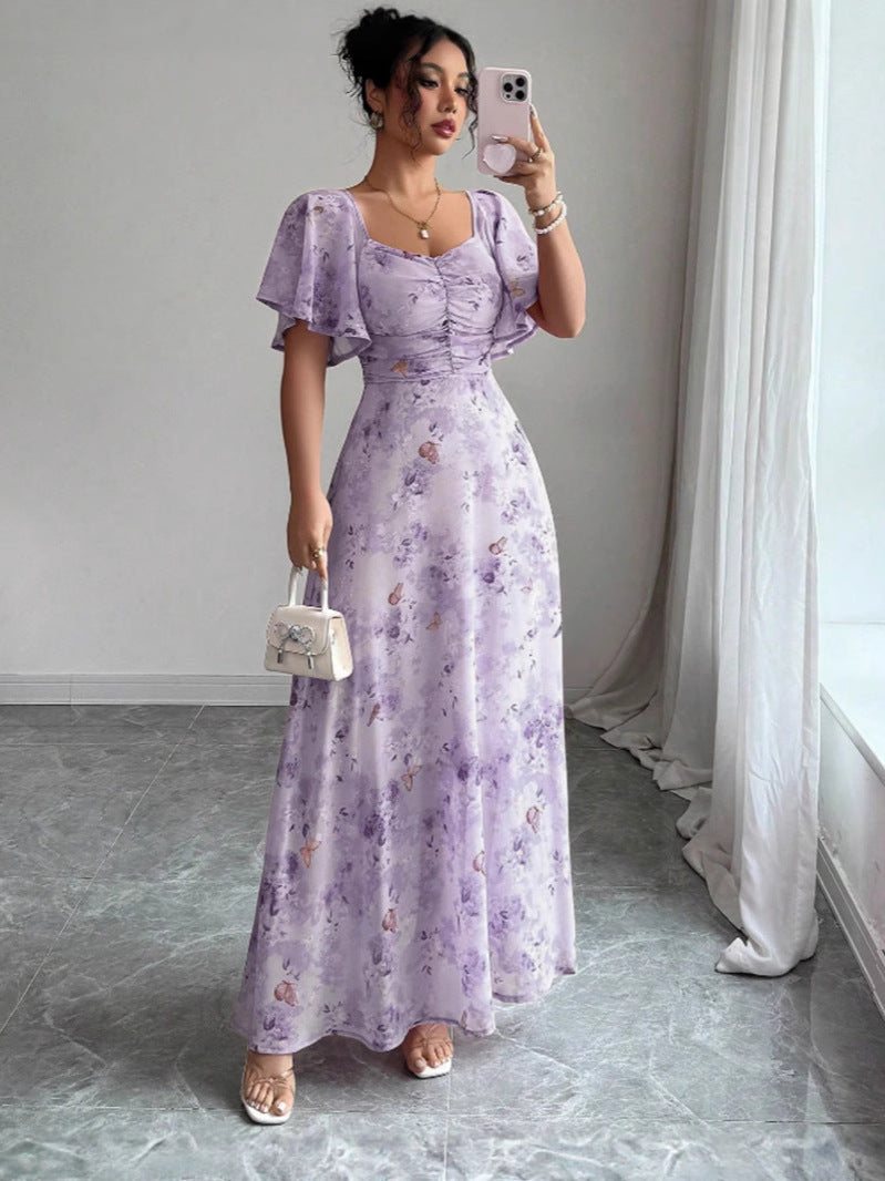 High waist floral dress detail