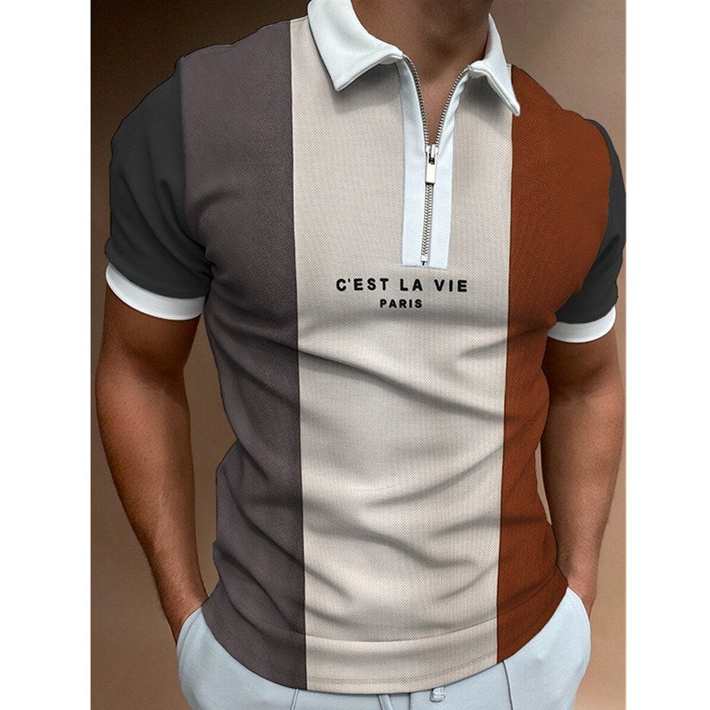 Men's Striped Printed Polo Shirt – Short Sleeve Lapel Shirt - product photo 8 of 8