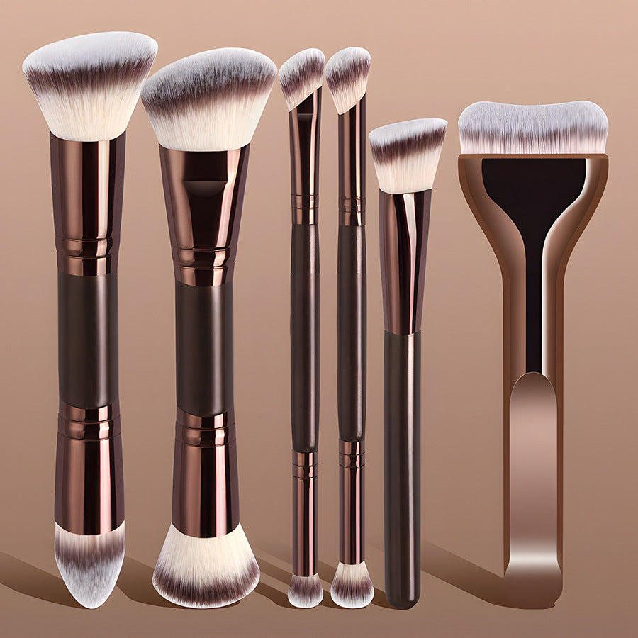 Brush set arranged in makeup bag