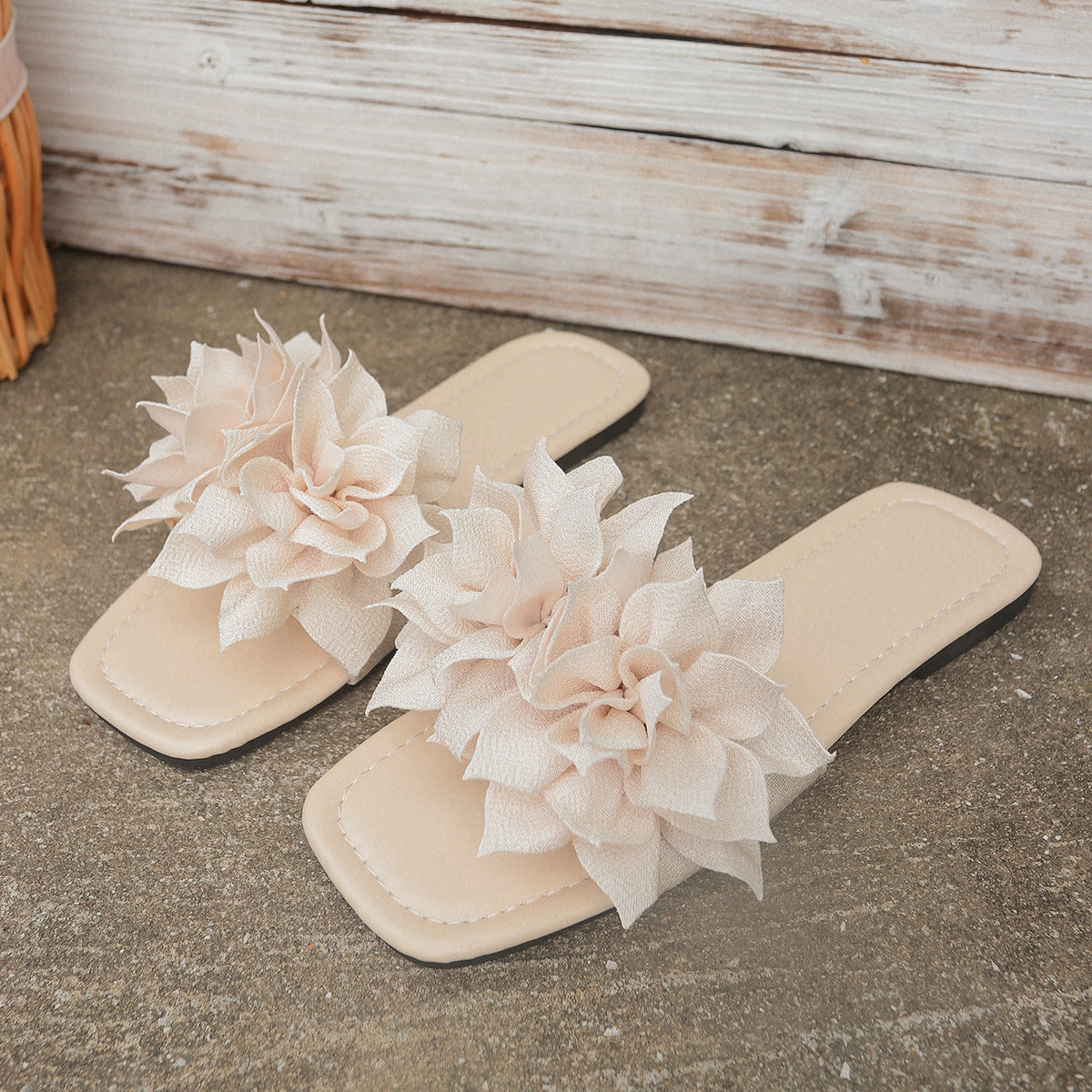 Women's Faux Leather Flat Flip Flops – Floral Accent Slides - product photo 4 of 10