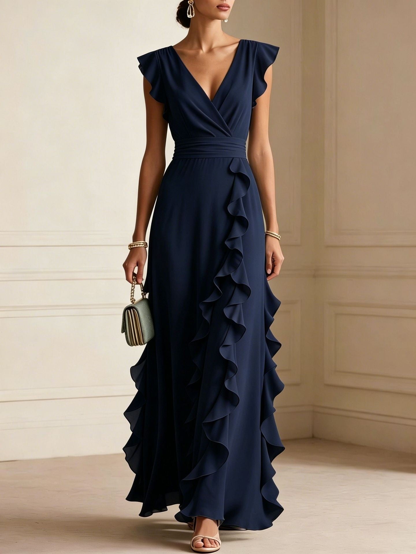 Women's Bohemian Ruffle V-Neck Maxi Dress – Elegant Party & Evening Wear – photo 8 of 10