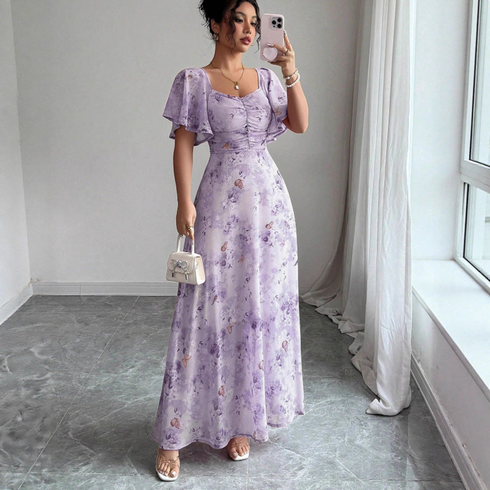 Floral lotus sleeve dress color options