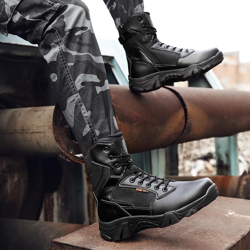 combat boots in sand color