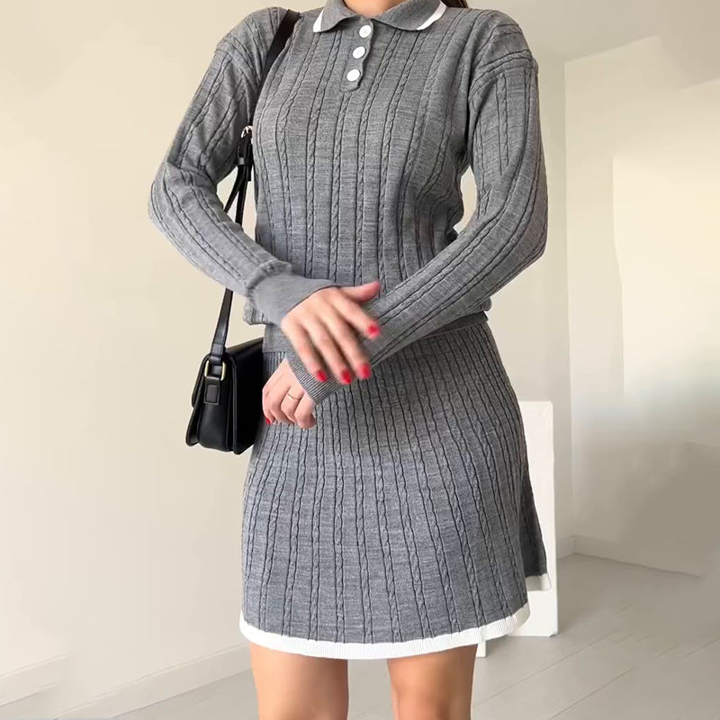 Polo-collar color-block patchwork mini skirt set - photo 6 of 9