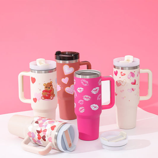 40oz insulated stainless steel tumbler with handle and straw, color option 1