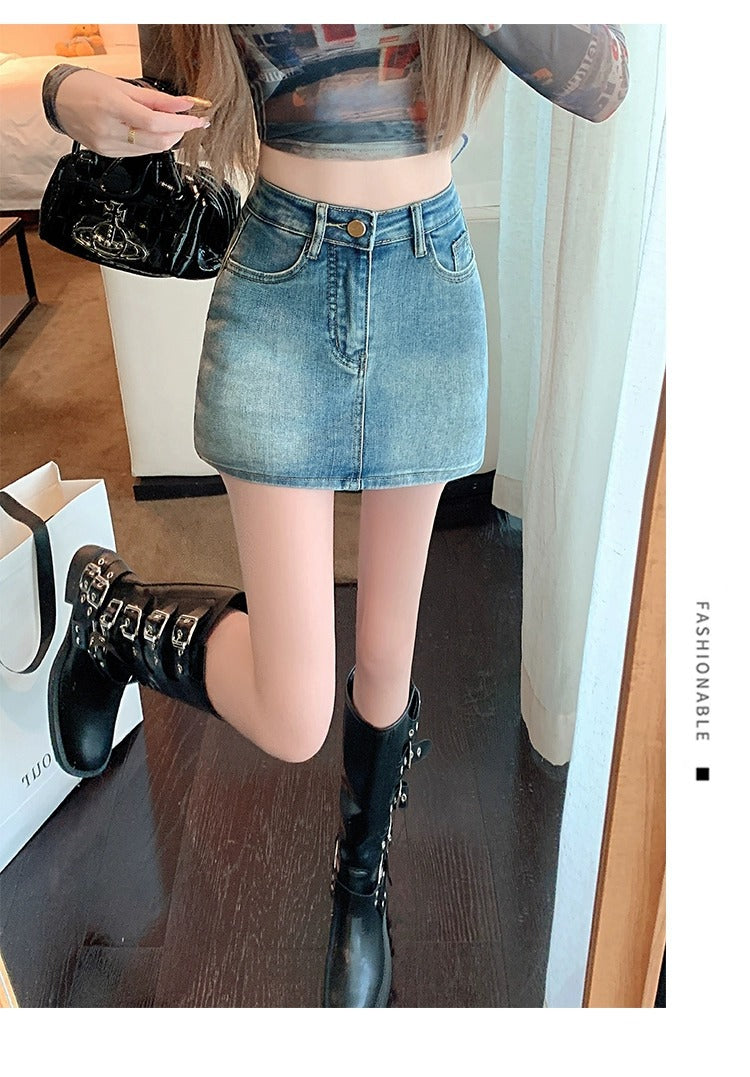 Retro High-Waist Denim Hip Skirt - photo 2