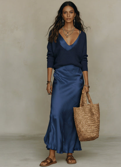 Women's Satin Maxi Dress Set – Elegant Evening & Party Gown – photo 13 of 15