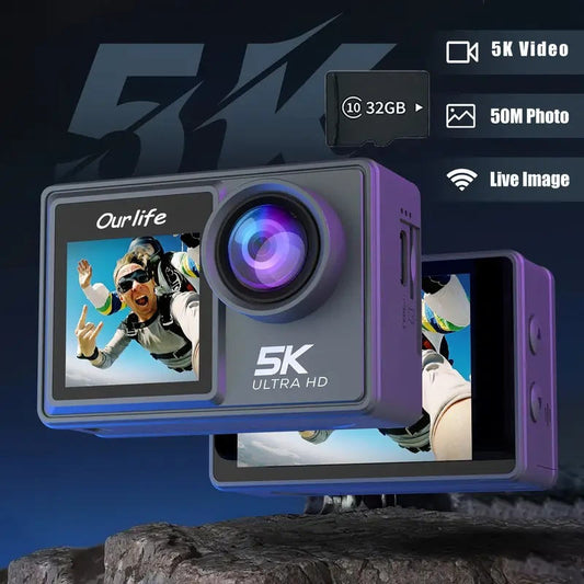 Ourlife 5K 30fps Action Camera – 50MP EIS WiFi Dual Screen Vlog Camera with 32GB Card - product photo 1 of 1