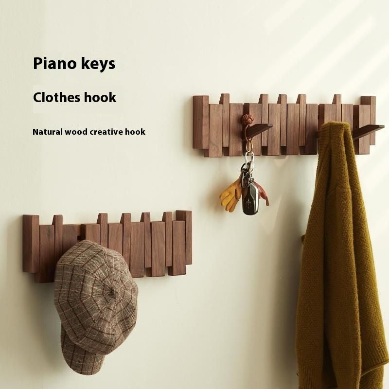 Wall-Mounted Wood Coat Rack – Piano Key Hook Entryway Storage - product photo 2 of 8