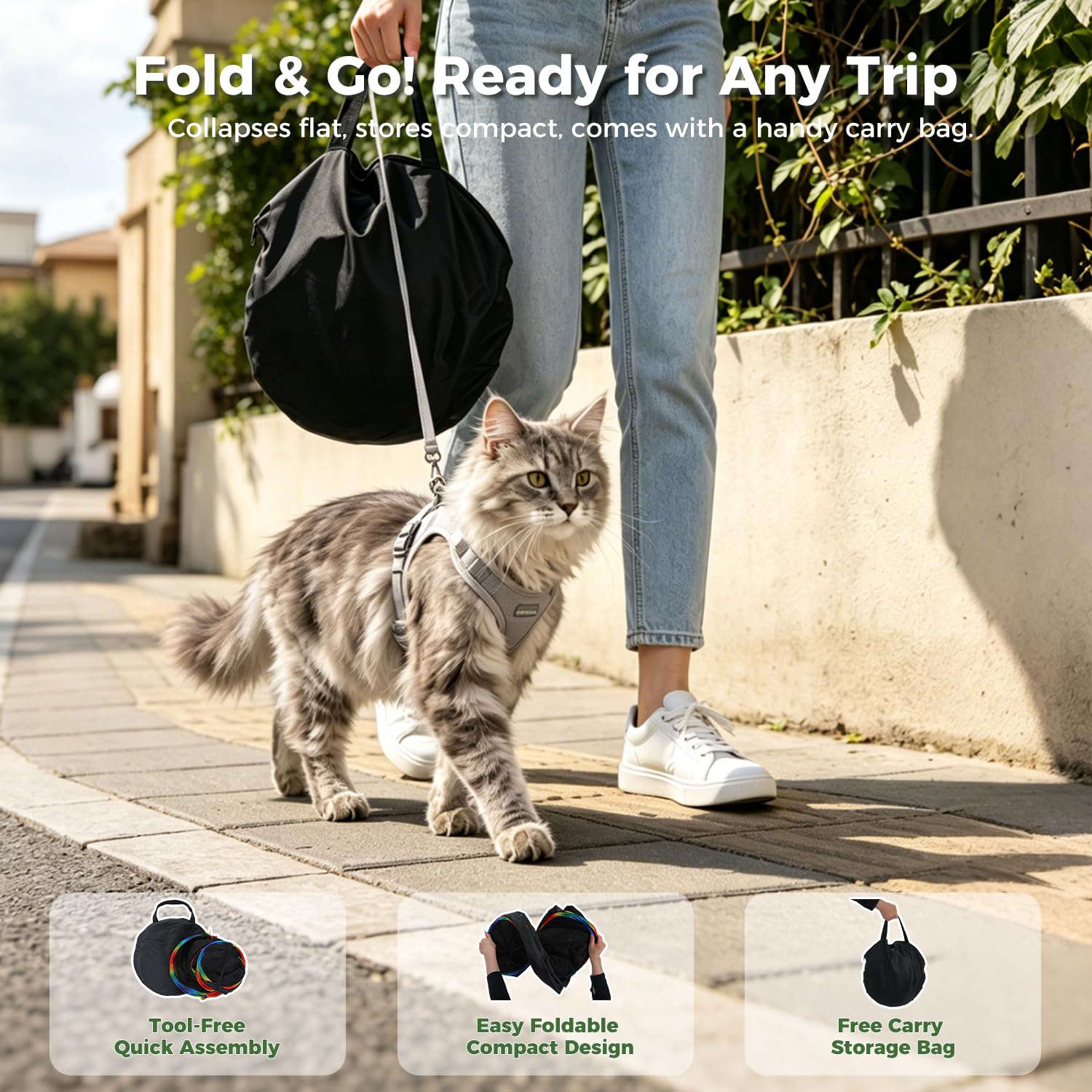 2-in-1 Collapsible Outdoor Cat Tent & Play Tunnel - product photo 7