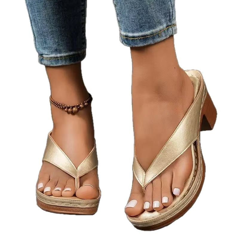 Summer Flip-Flop Wedges – Fashion Solid Color Square-Heeled Sandals – photo 3 of 10