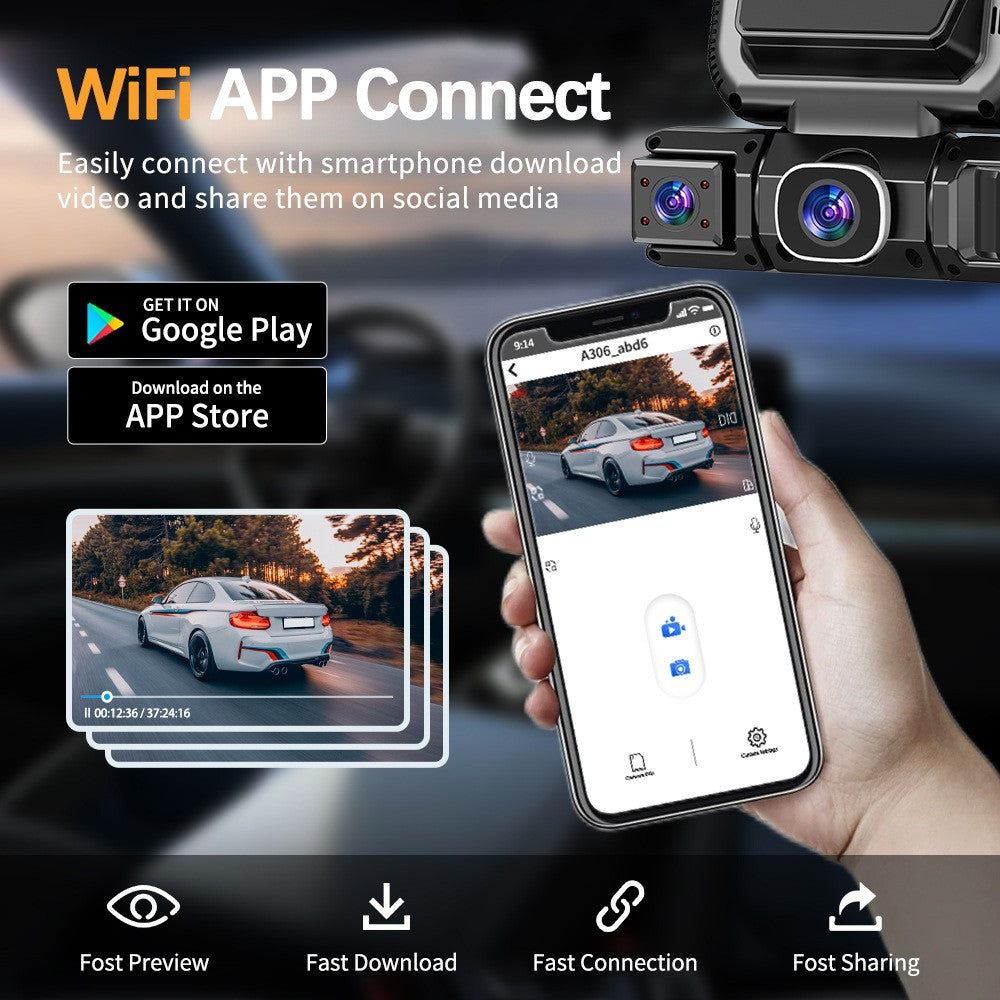 4-channel WiFi dash cam - mobile app connectivity