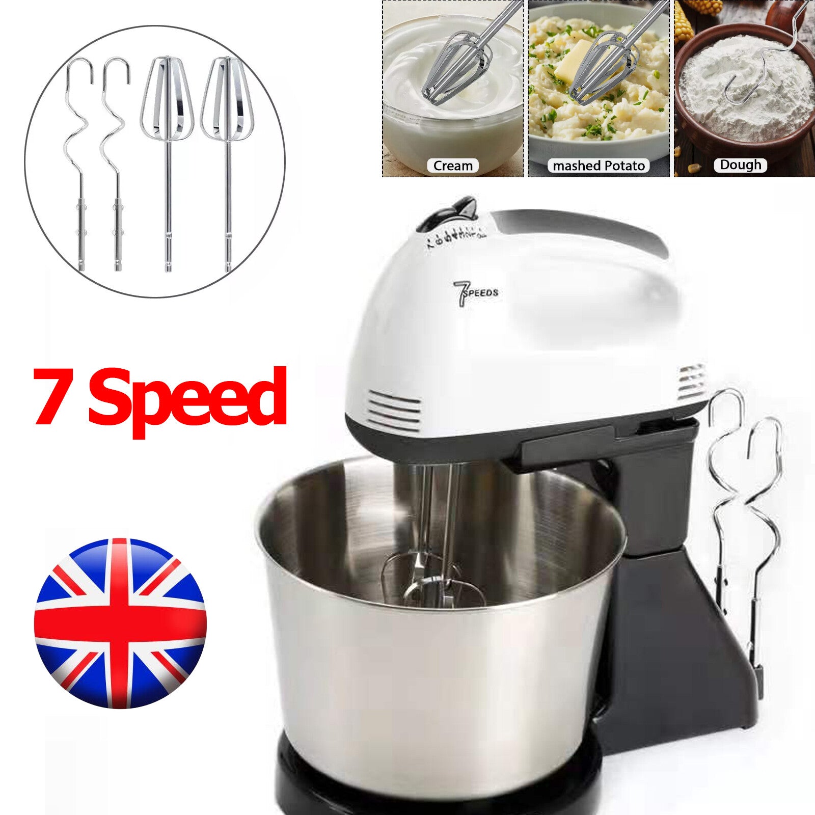 7-speed compact electric stand mixer, front view