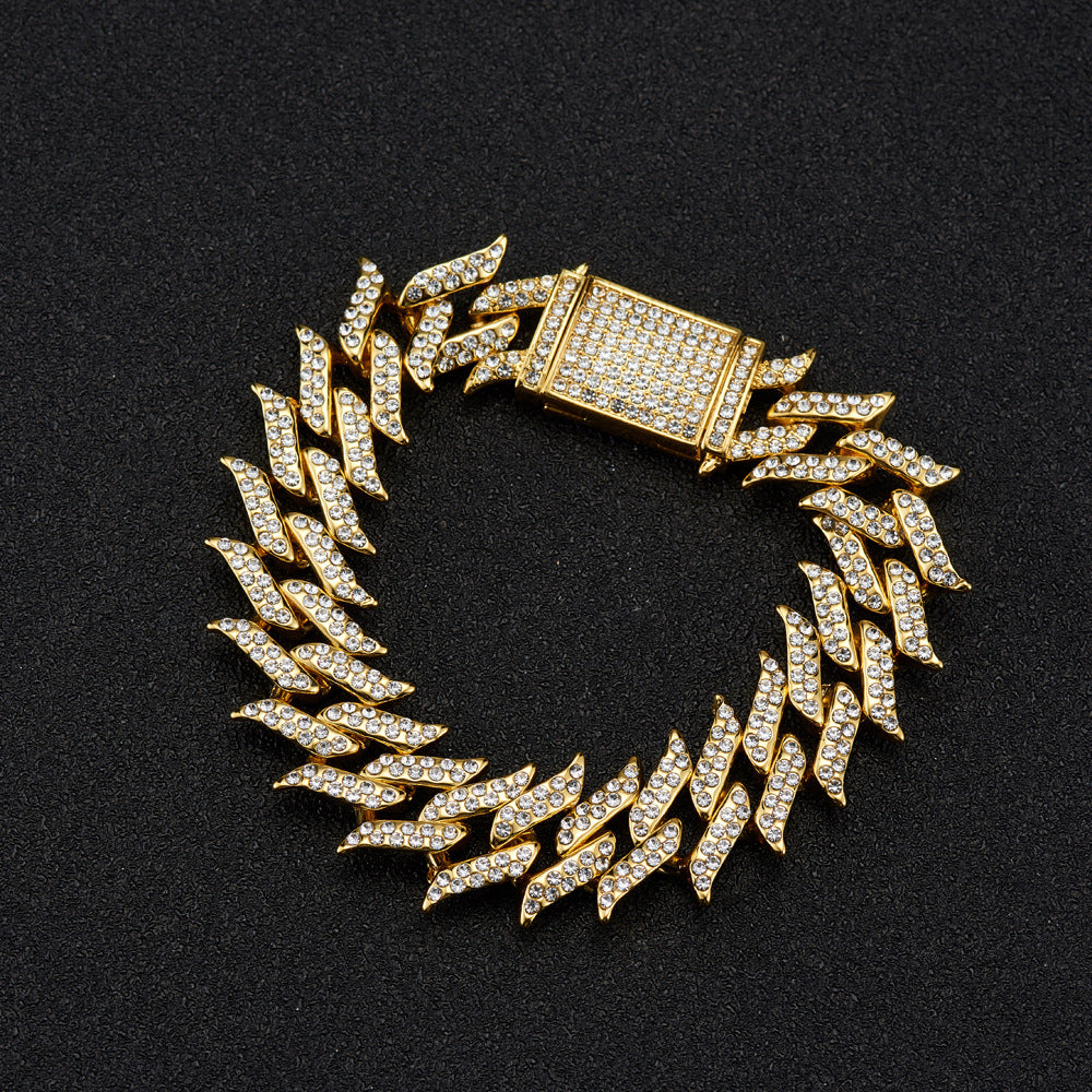 Leaf Pendant Cuban Chain Necklace with Crystal Accents - product photo 5 of 11