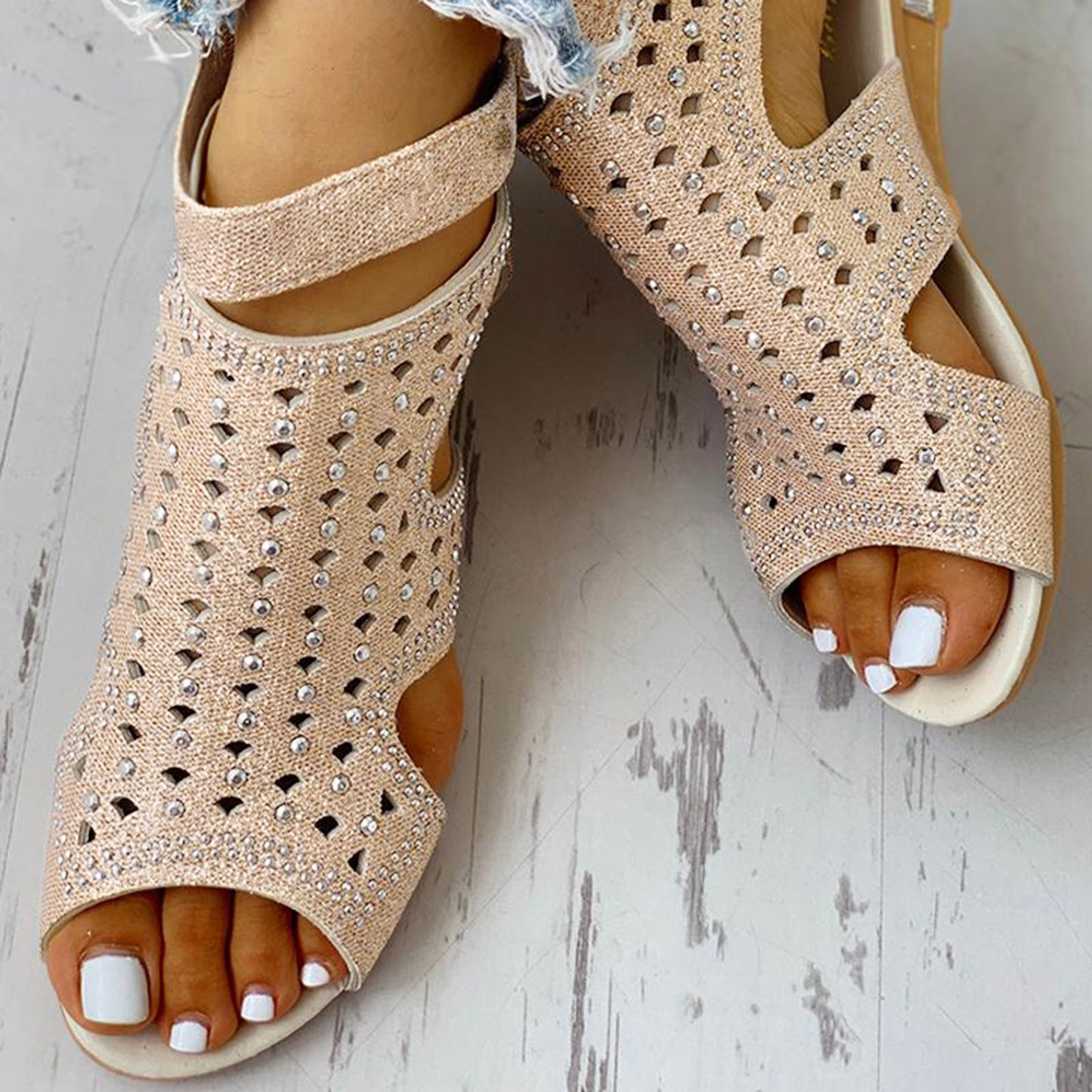 Rhinestone peep-toe Roman sandals with back zip - photo 5 of 7