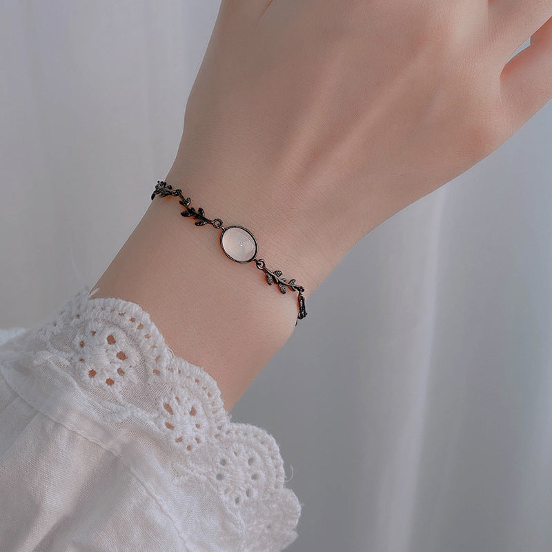 S925 Sterling Silver Leaf Bracelet | Forest Series Gemstone Charm - product photo 3 of 6