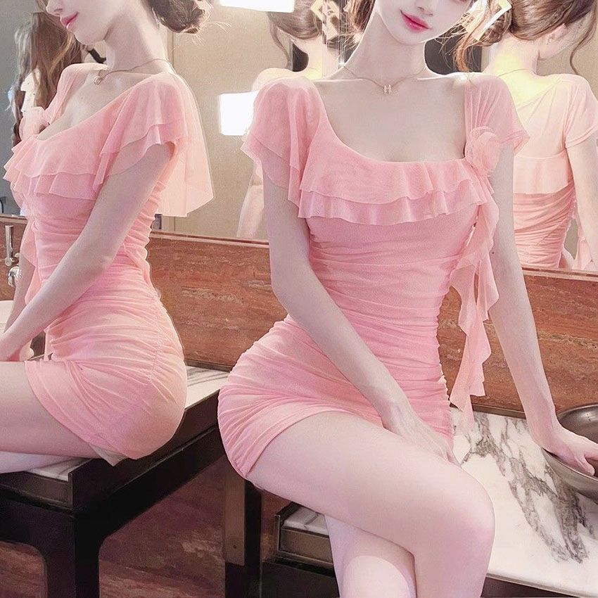 Mesh tassel dress styled on model - front view