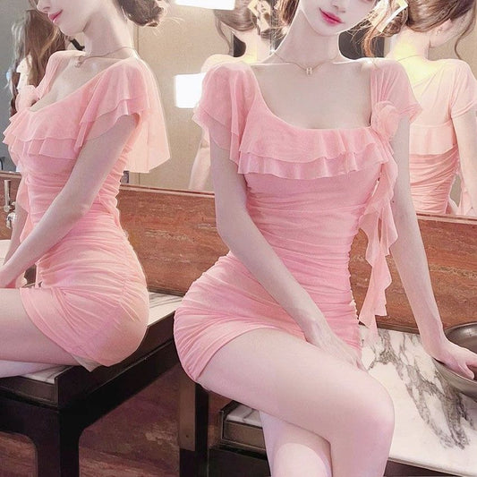 Mesh tassel dress styled on model - front view