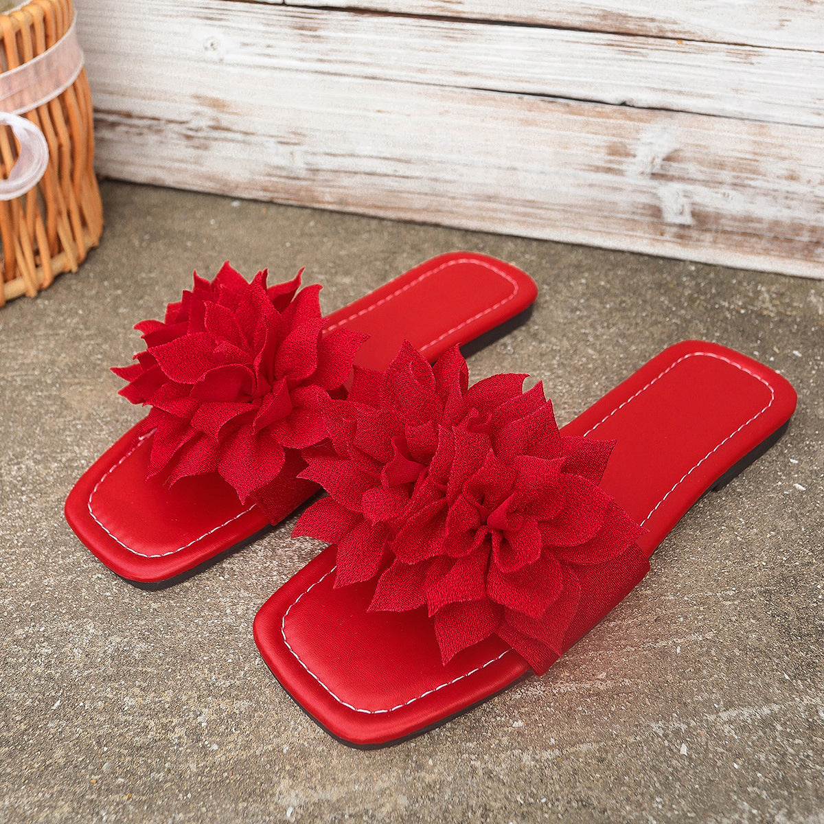 Women's Faux Leather Flat Flip Flops – Floral Accent Slides - product photo 6 of 10