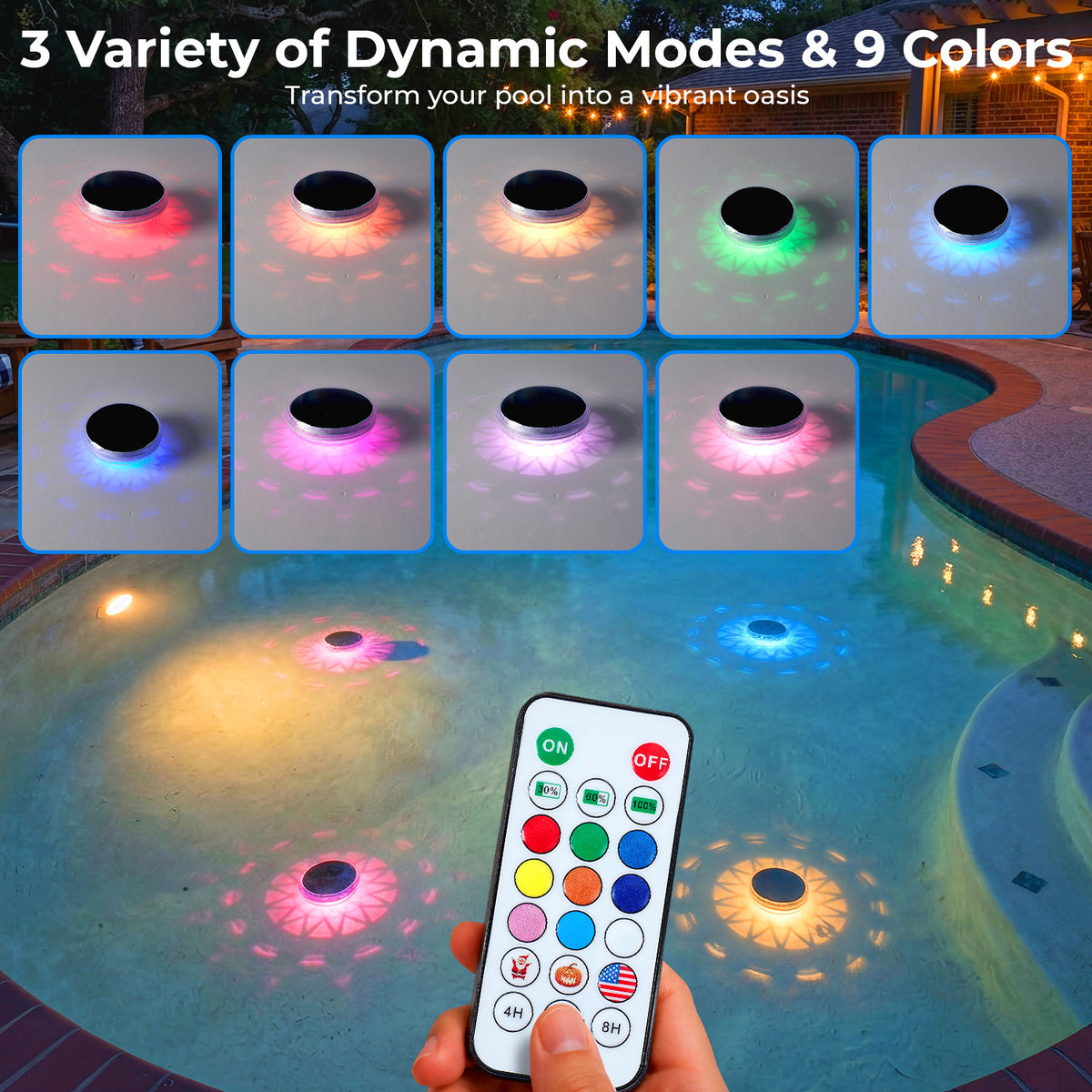 Solar-powered floating pool lights, 2-pack – product photo 3