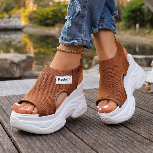 Fish mouth chunky wedge sandals for women