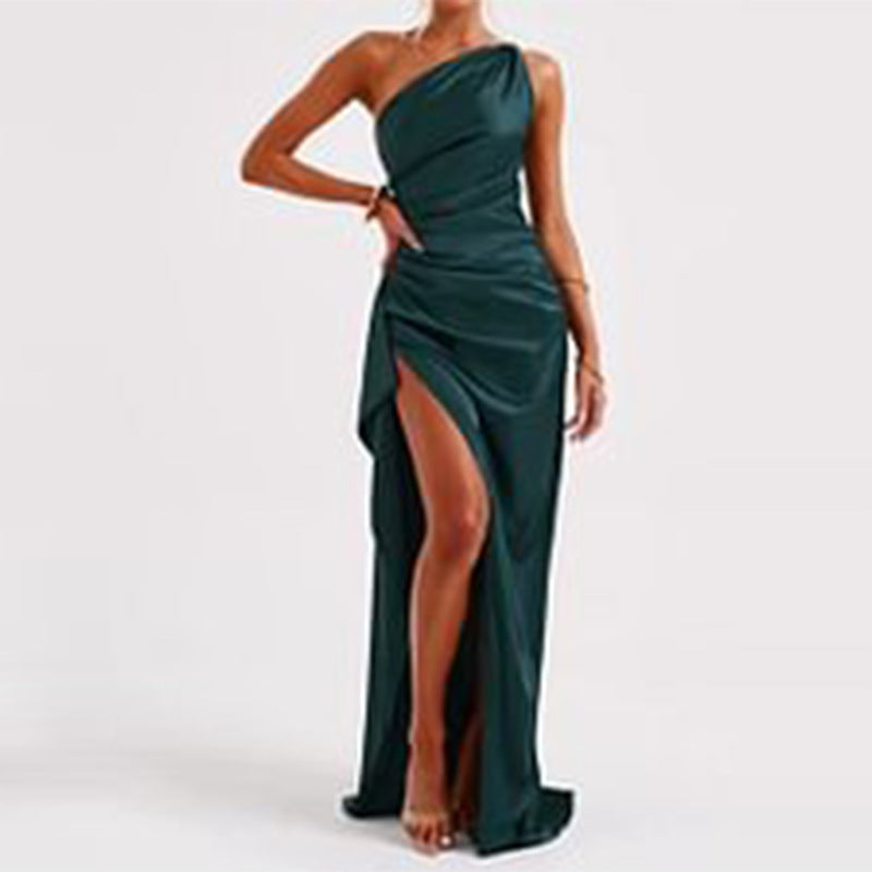 Sexy One-Shoulder Backless Slit Satin Dress - product photo 5 of 5