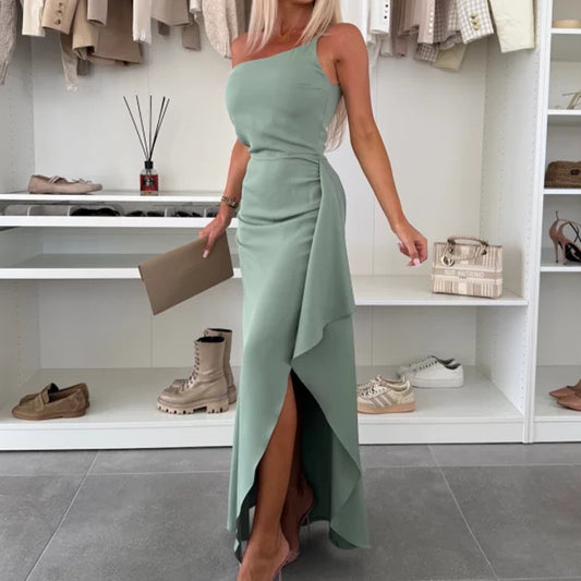 Women's one-shoulder slit waist-cinching dress - photo 1 of 11