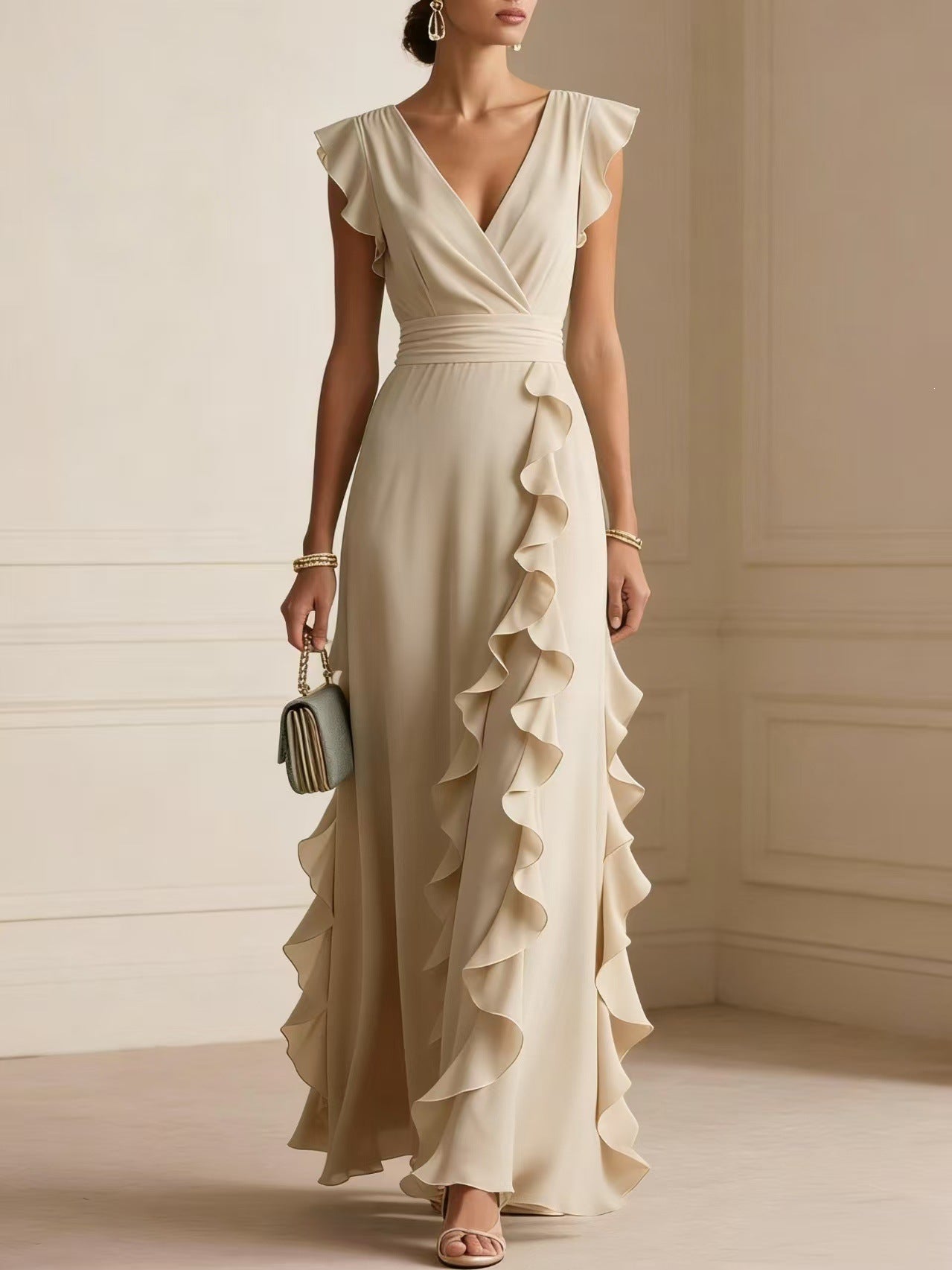 Women's Bohemian Ruffle V-Neck Maxi Dress – Elegant Party & Evening Wear – photo 10 of 10